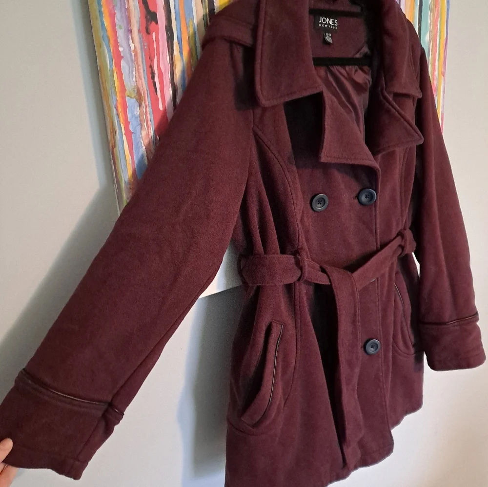 Adorable Jones NY burgundy knit double breasted pea coat, 1X - Picture 4 of 9